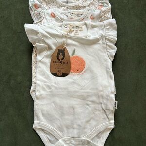Rabbit + Bear Organic Baby Bodysuits - White and Orange